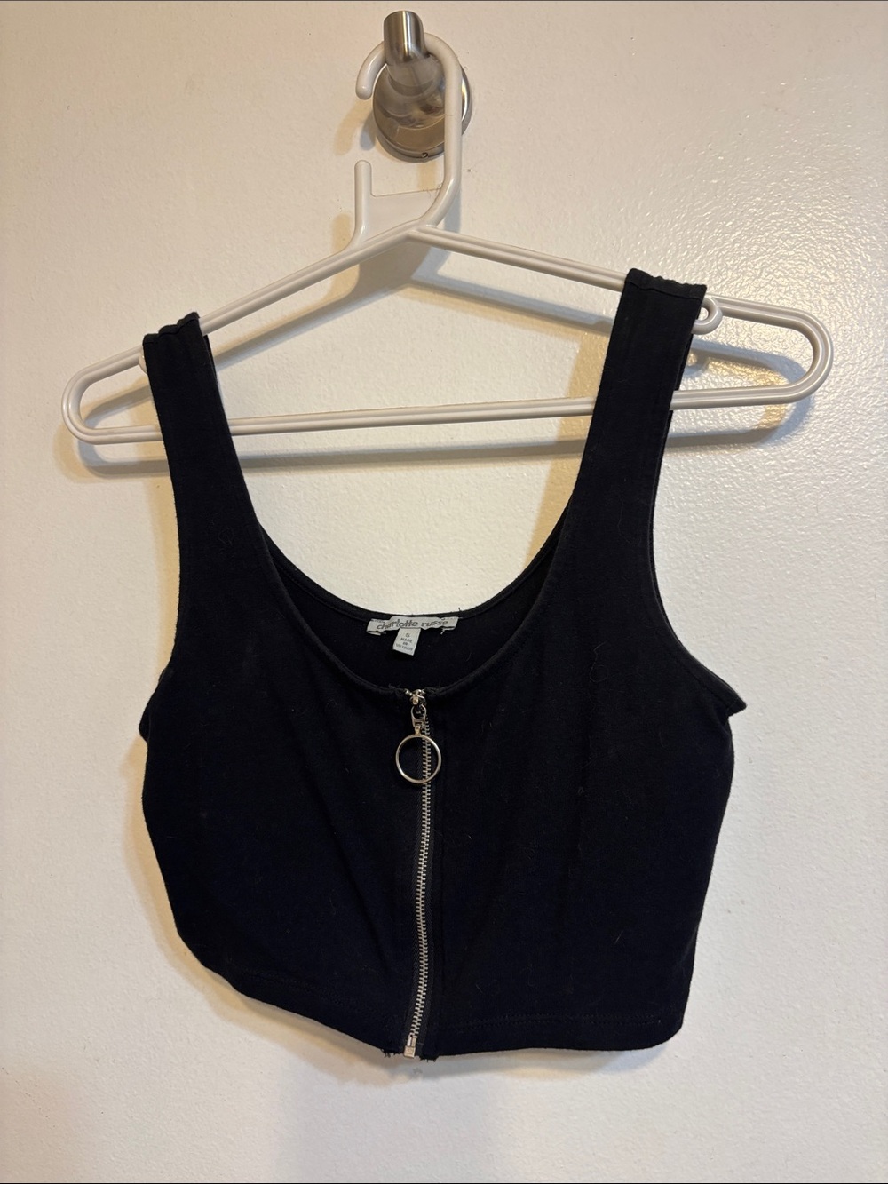 Charlotte Russe Black Zip-Front Cropped Tank